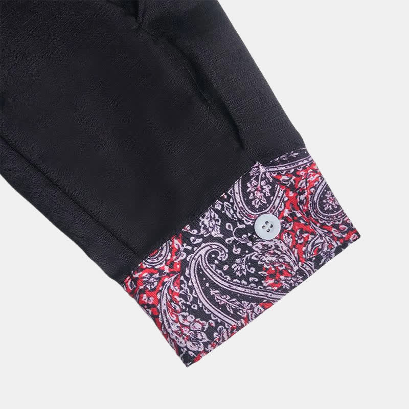 Herrenhemd mit schwarzem, rotem und grauem Paisley-Muster und Kontrastkragen - image 7