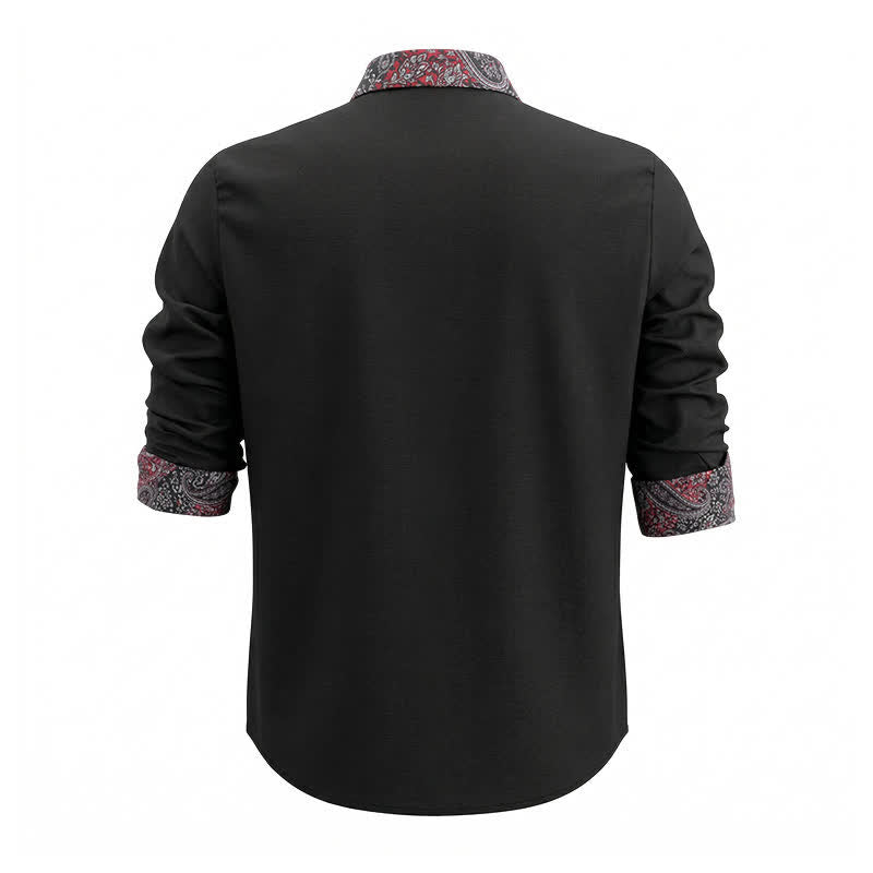 Herrenhemd mit schwarzem, rotem und grauem Paisley-Muster und Kontrastkragen - image 4