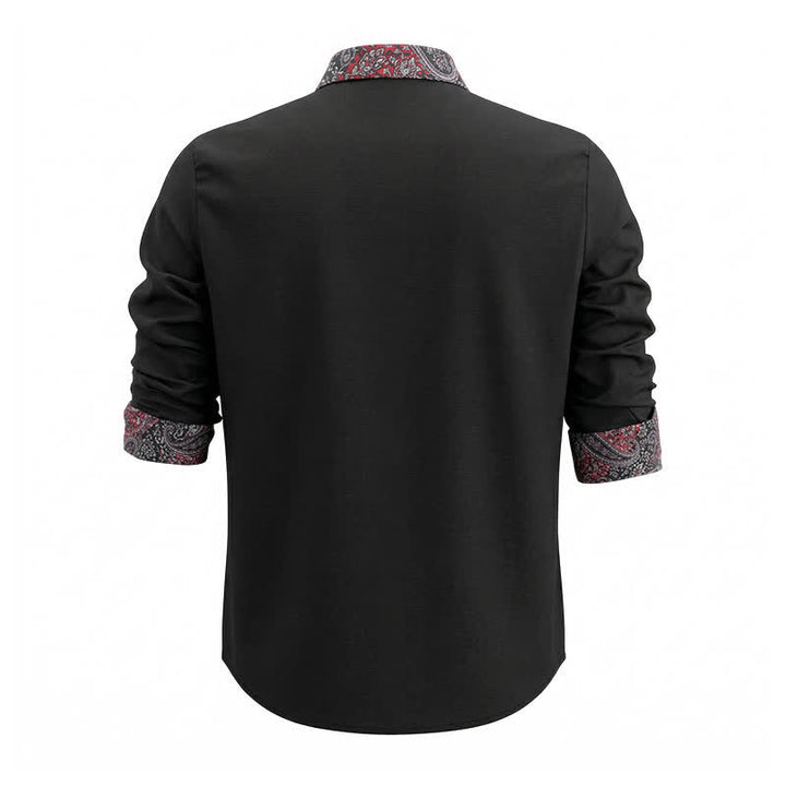 Herrenhemd mit schwarzem, rotem und grauem Paisley-Muster und Kontrastkragen - image 4