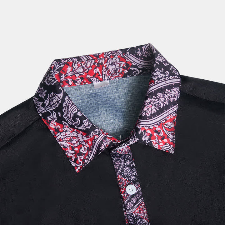Herrenhemd mit schwarzem, rotem und grauem Paisley-Muster und Kontrastkragen - image 5