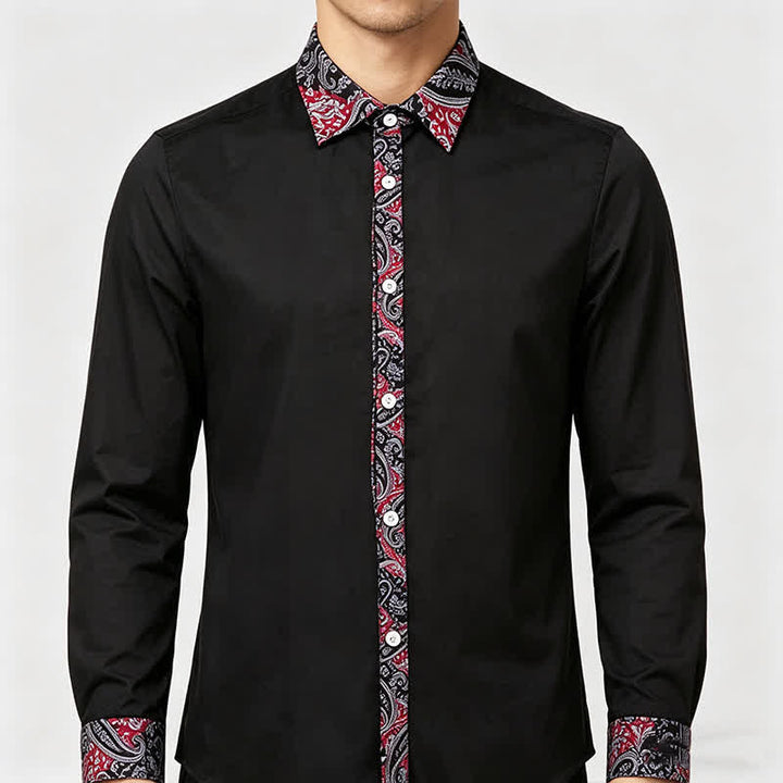 Herrenhemd mit schwarzem, rotem und grauem Paisley-Muster und Kontrastkragen - image 2