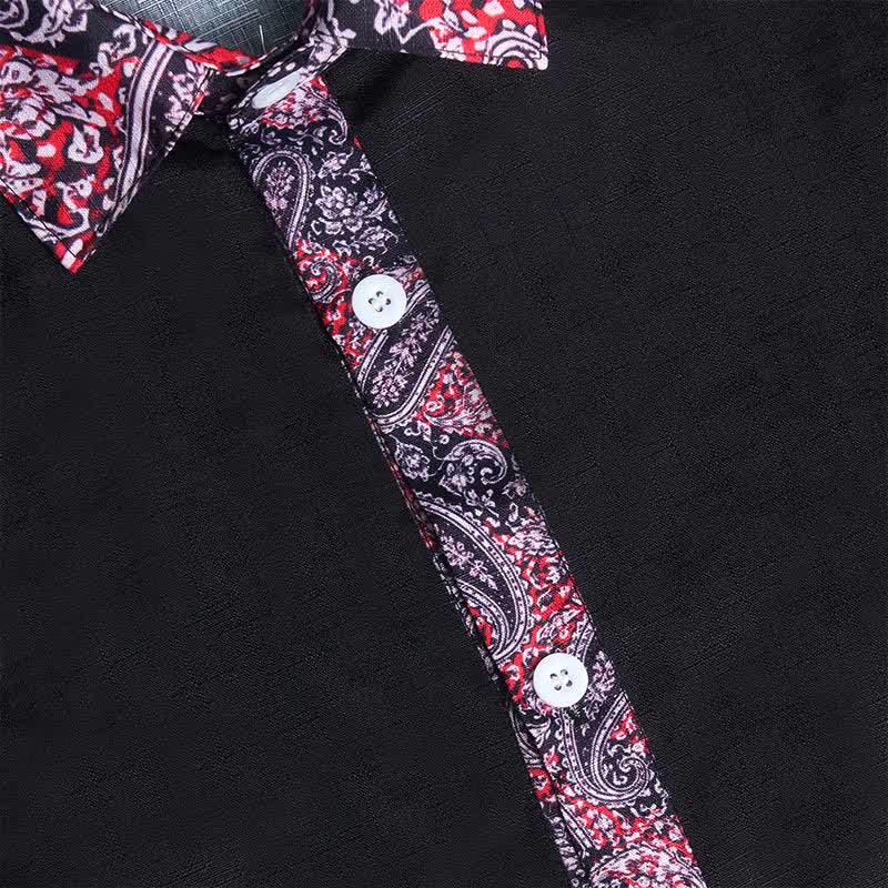 Herrenhemd mit schwarzem, rotem und grauem Paisley-Muster und Kontrastkragen - image 6