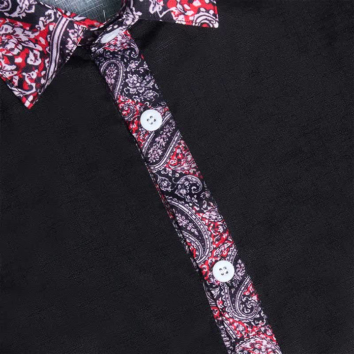 Herrenhemd mit schwarzem, rotem und grauem Paisley-Muster und Kontrastkragen - image 6