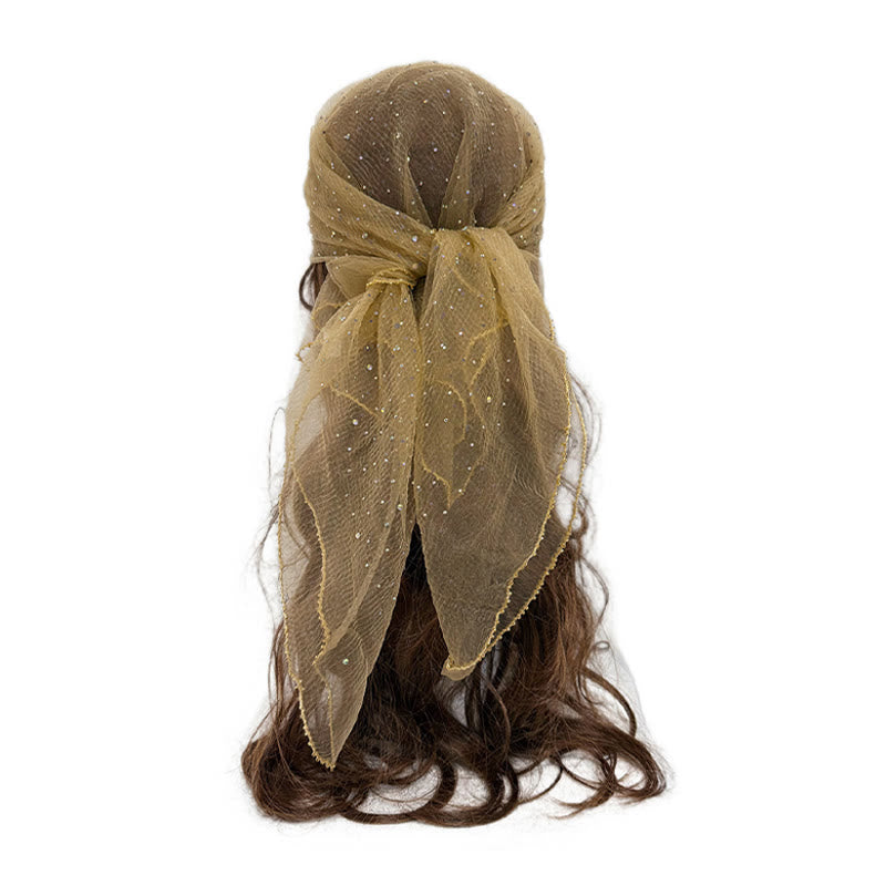 Leichter, glitzernder Sommerschal für Damen mit Strass- und Perlenbesatz - Khaki - image 5