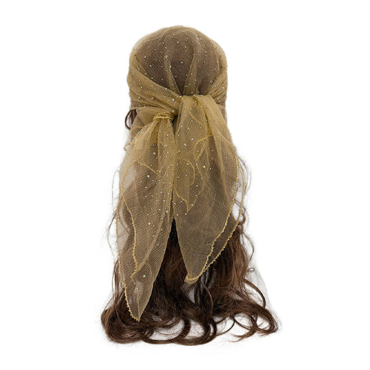 Leichter, glitzernder Sommerschal für Damen mit Strass- und Perlenbesatz - Khaki - image 5