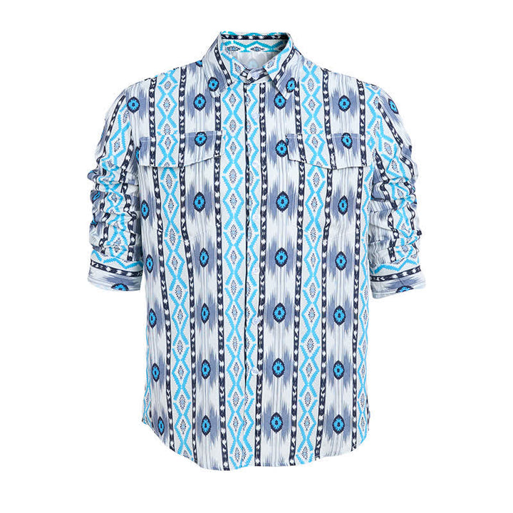 Herrenhemd im Westernstil mit blau-grauem Aztekenmuster und 3D-Druck - image 8