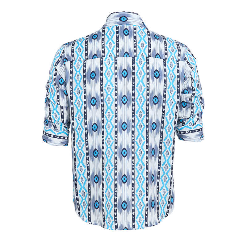Herrenhemd im Westernstil mit blau-grauem Aztekenmuster und 3D-Druck - image 9