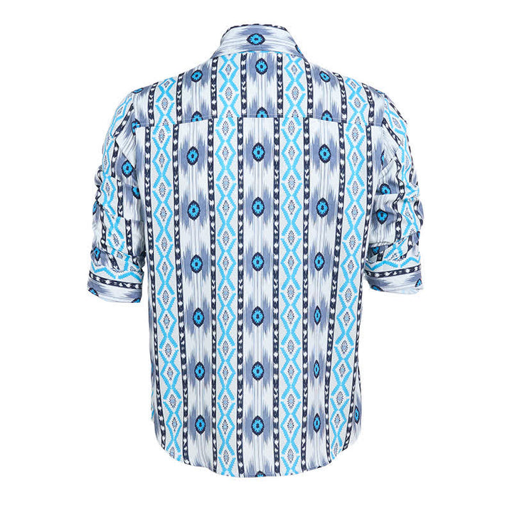 Herrenhemd im Westernstil mit blau-grauem Aztekenmuster und 3D-Druck - image 9