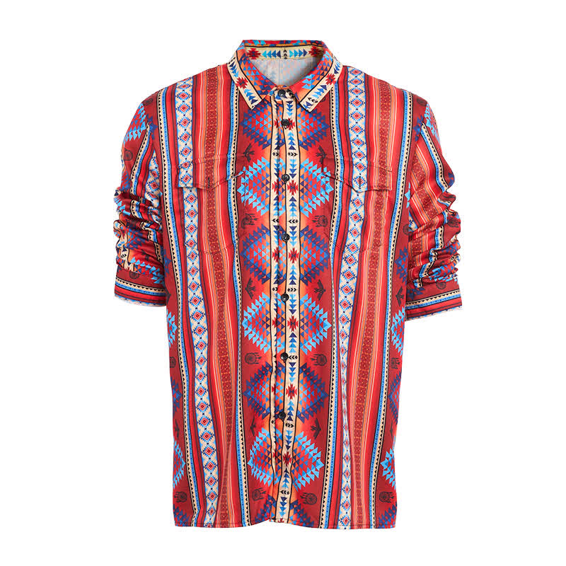 Orangefarbenes Herrenhemd im Südwest-Tribal-Stil mit 3D-Druck - image 8