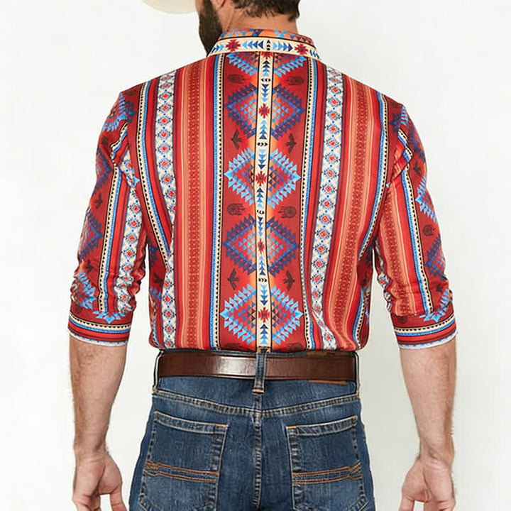 Orangefarbenes Herrenhemd im Südwest-Tribal-Stil mit 3D-Druck - image 2