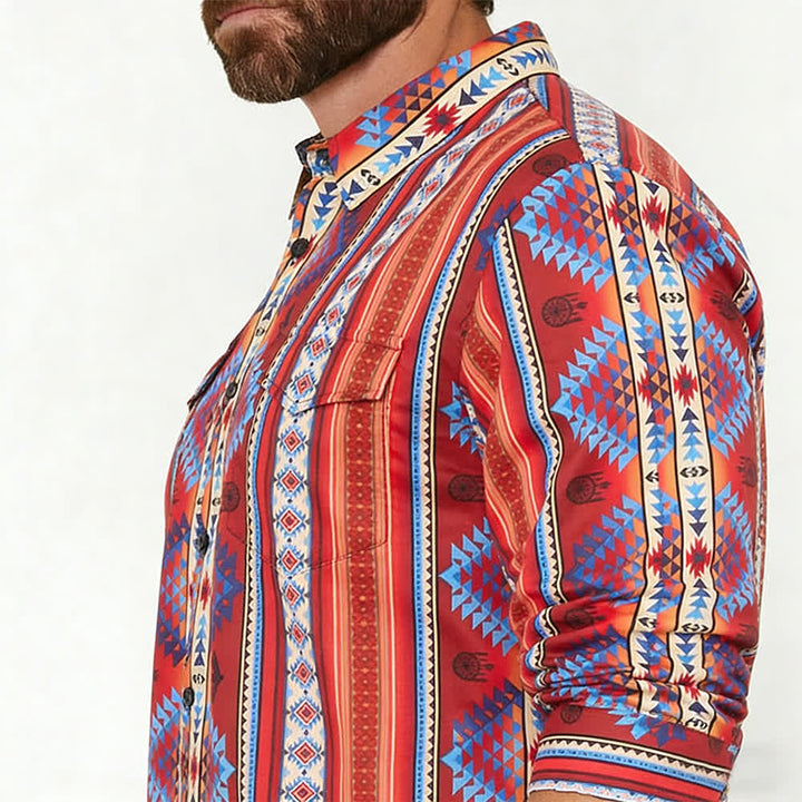 Orangefarbenes Herrenhemd im Südwest-Tribal-Stil mit 3D-Druck - image 3
