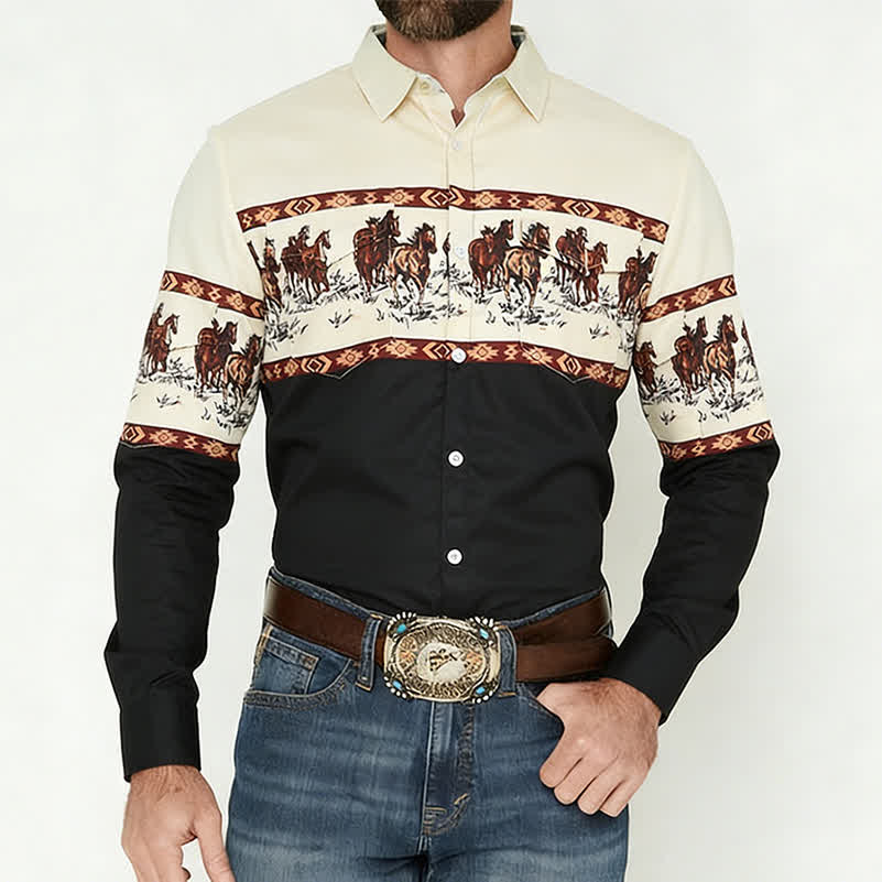 Herren-Cowboyhemd im Südwest-Azteken-Stil mit 3D-Druck, blau - image 1