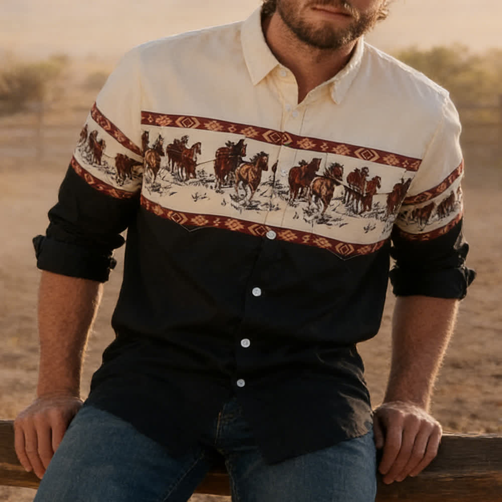 Herren-Cowboyhemd im Südwest-Azteken-Stil mit 3D-Druck, blau - Blau - 3XL - image 0