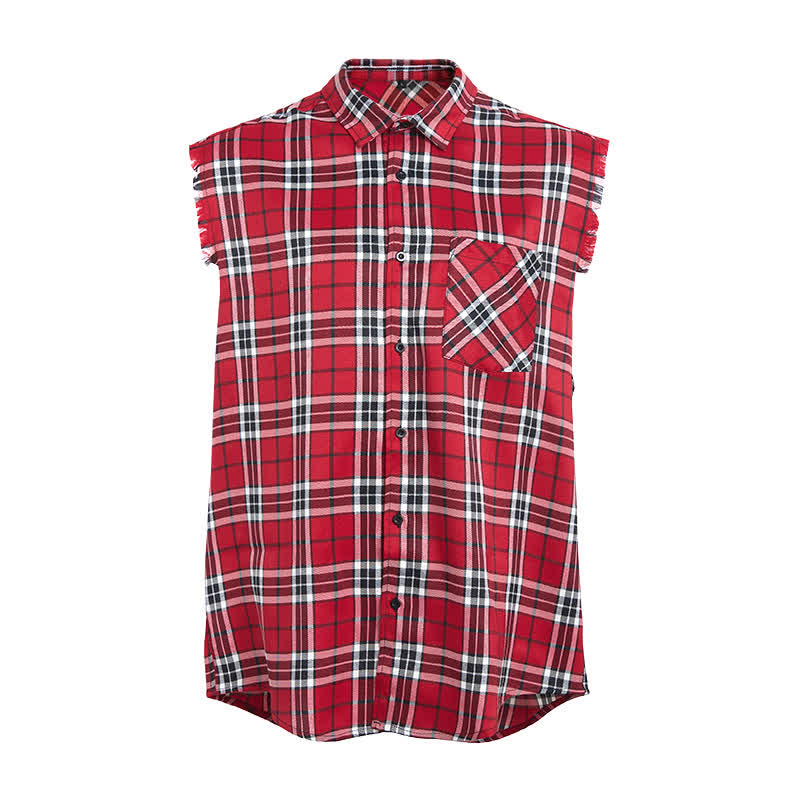 Ärmelloses Herrenhemd mit Fransen im Western-Stil, rot-kariert, ärmellos - image 7