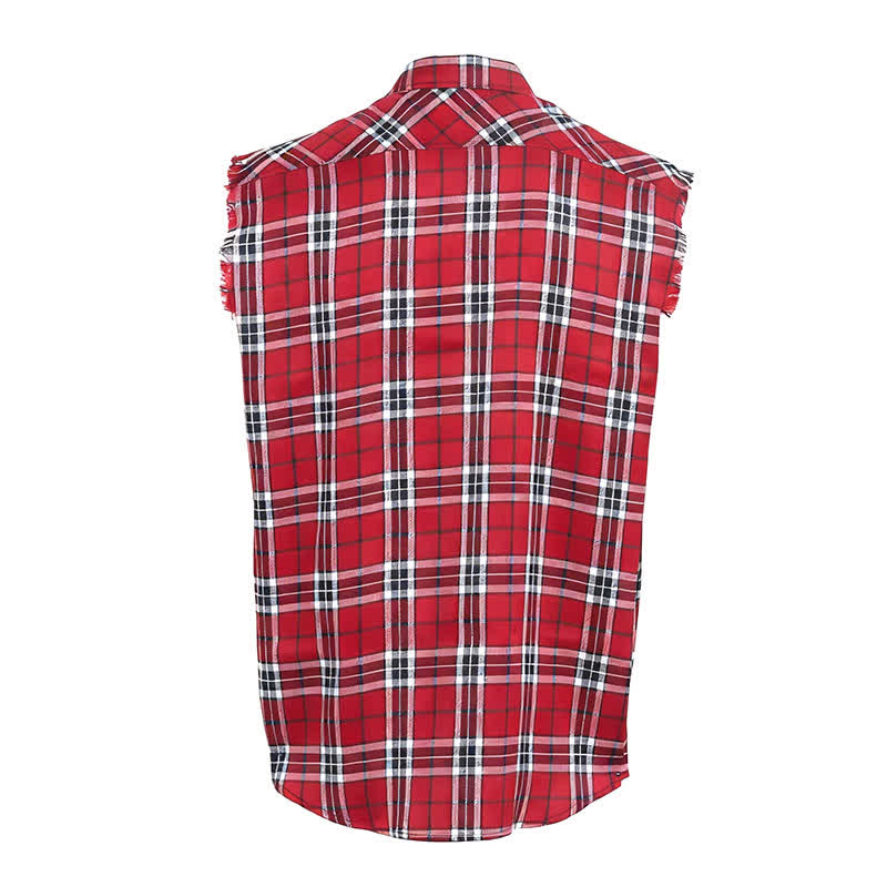 Ärmelloses Herrenhemd mit Fransen im Western-Stil, rot-kariert, ärmellos - image 8