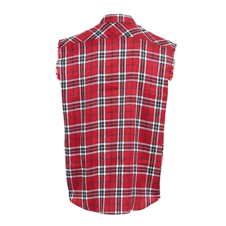 Ärmelloses Herrenhemd mit Fransen im Western-Stil, rot-kariert, ärmellos - image 8