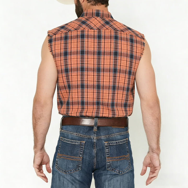 Ärmelloses Hemdweste mit orange-schwarzem Karomuster für Herren - image 2
