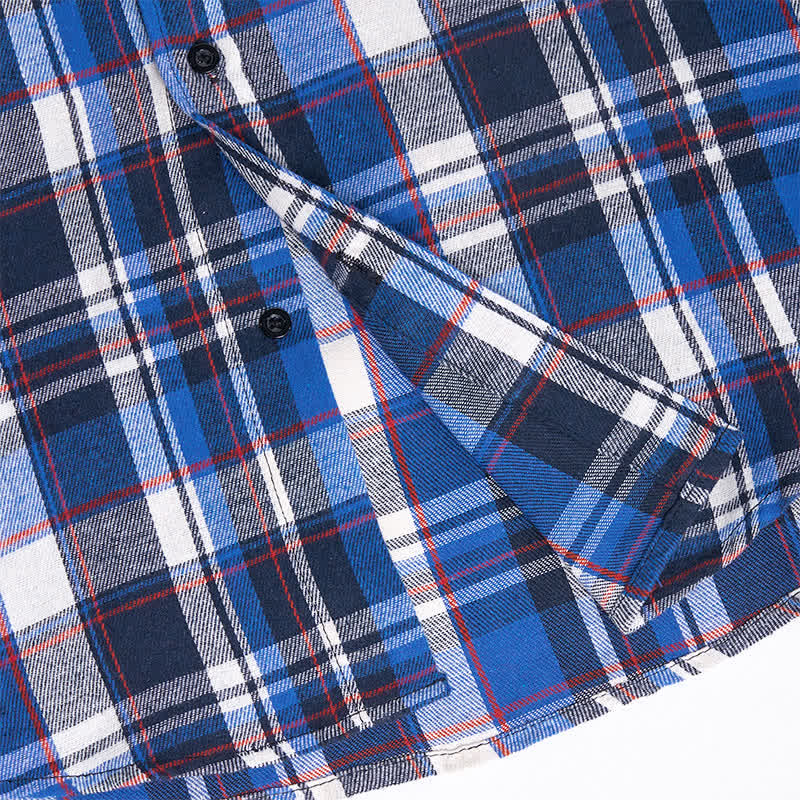 Ärmelloses Herrenhemd mit Fransen im Western-Stil, blau-weiß kariert. - image 6