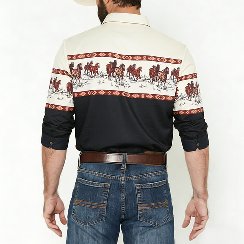 Herren-Hemd mit Pferdeprint im Color-Block-Design - image 2