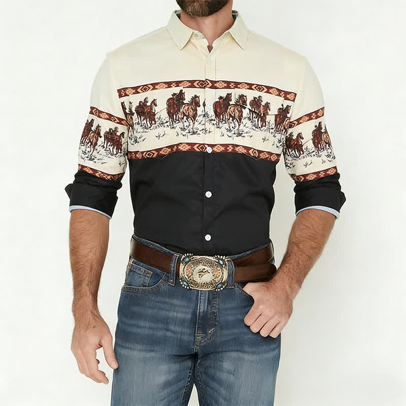 Herren-Hemd mit Pferdeprint im Color-Block-Design - image 1