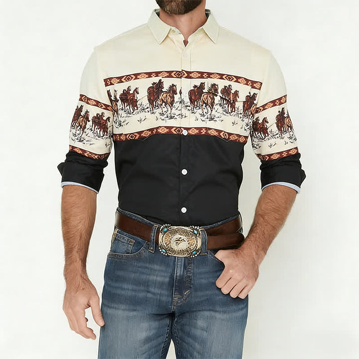 Herren-Hemd mit Pferdeprint im Color-Block-Design - image 1