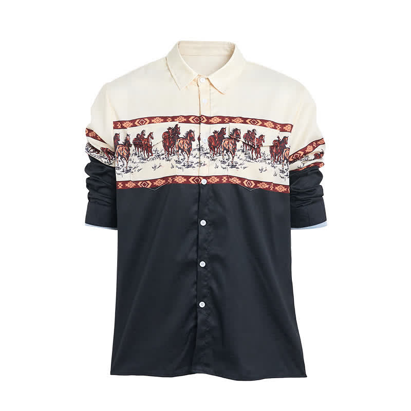 Herren-Hemd mit Pferdeprint im Color-Block-Design - image 8