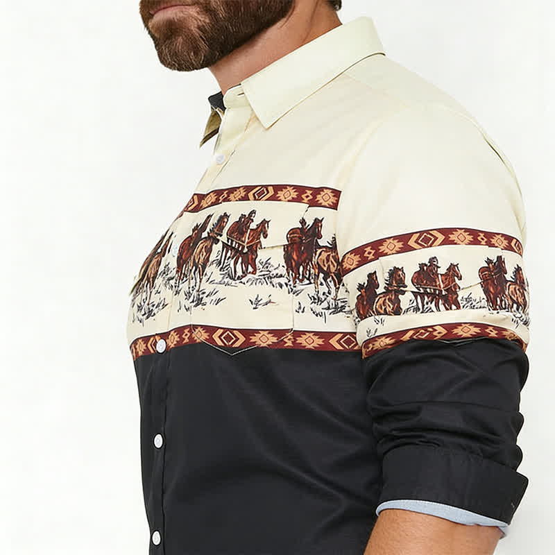 Herren-Hemd mit Pferdeprint im Color-Block-Design - image 3