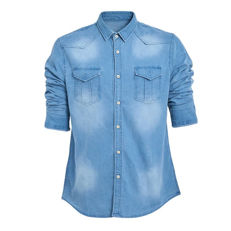Lässiges Jeanshemd im Westernstil für Herren mit Brusttaschen - image 8