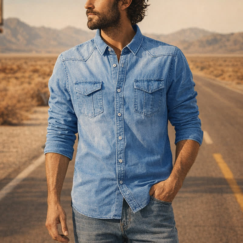 Lässiges Jeanshemd im Westernstil für Herren mit Brusttaschen - Hellblau - 3XL - image 0