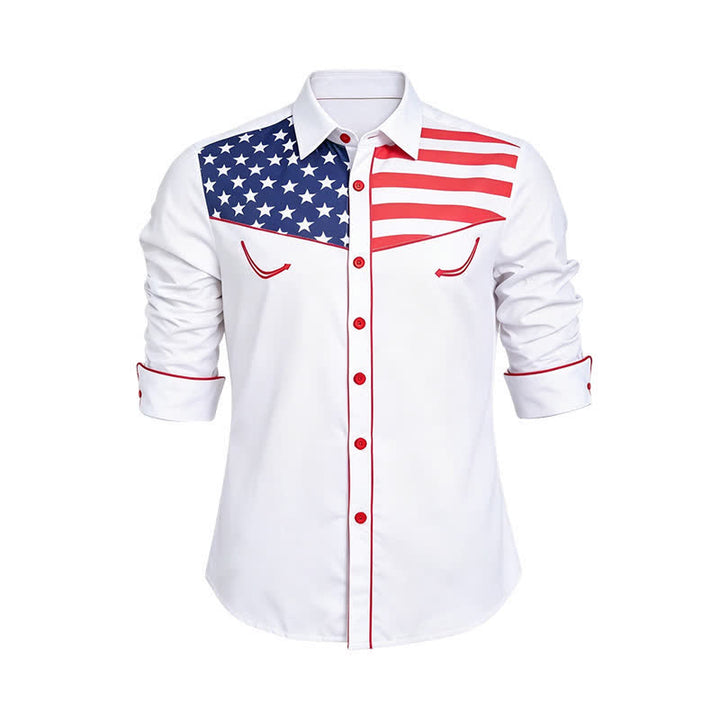 Herrenhemd mit Western-USA-Flaggenmuster und Knopfleiste - image 9