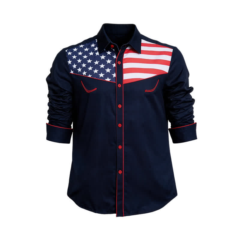 Herrenhemd mit Western-USA-Flaggenmuster und Knopfleiste - image 12