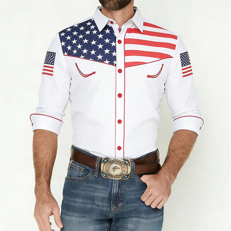 Herrenhemd mit Western-USA-Flaggenmuster und Knopfleiste - image 1