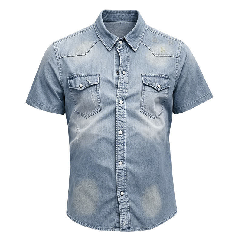 Herren-Western-Denimhemd im Vintage-Look mit kurzen Ärmeln - image 13