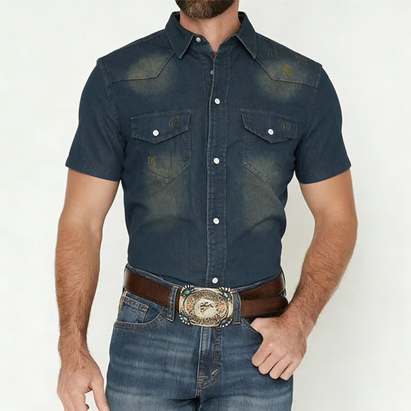 Herren-Western-Denimhemd im Vintage-Look mit kurzen Ärmeln - image 1