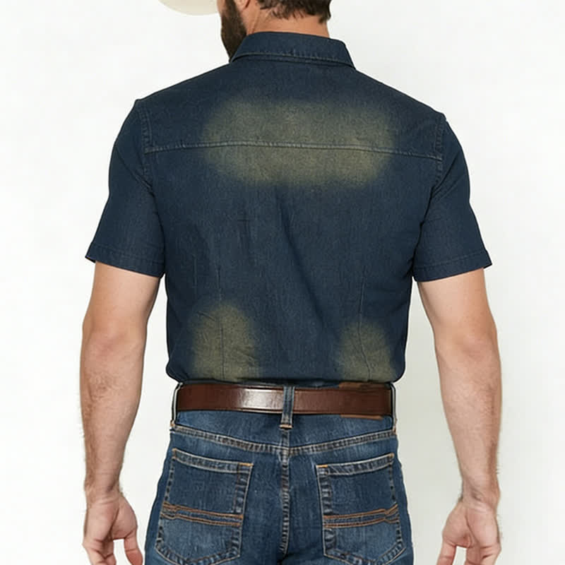 Herren-Western-Denimhemd im Vintage-Look mit kurzen Ärmeln - image 2