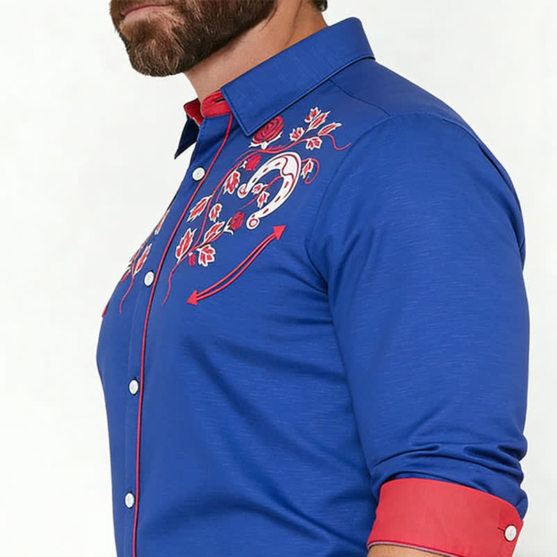Robustes Herren-Cowboyhemd mit Hufeisen- und Rosenmuster im Westernstil - image 3