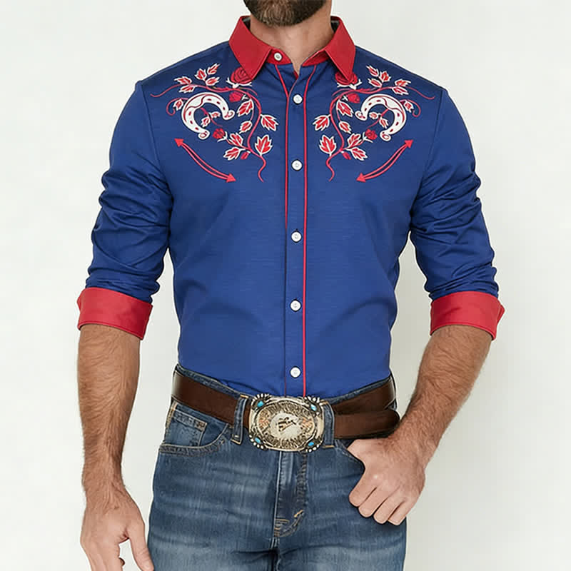 Robustes Herren-Cowboyhemd mit Hufeisen- und Rosenmuster im Westernstil - image 1