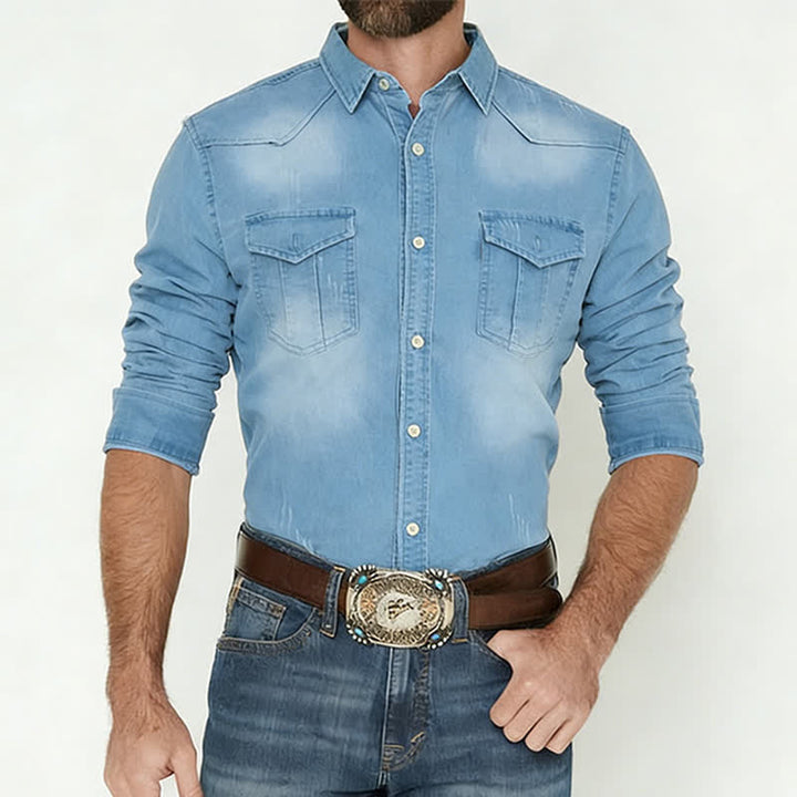 Lässiges Jeanshemd im Westernstil für Herren mit Brusttaschen - image 1
