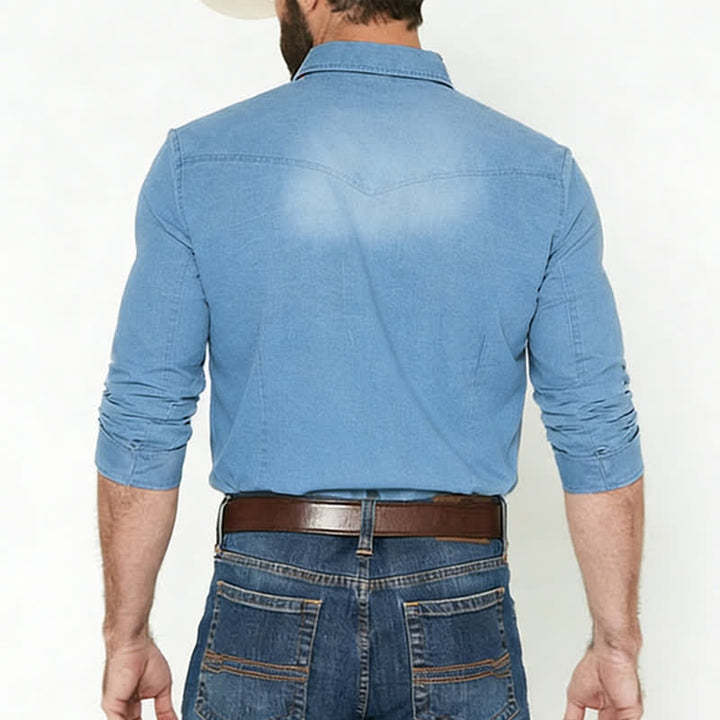 Lässiges Jeanshemd im Westernstil für Herren mit Brusttaschen - image 2