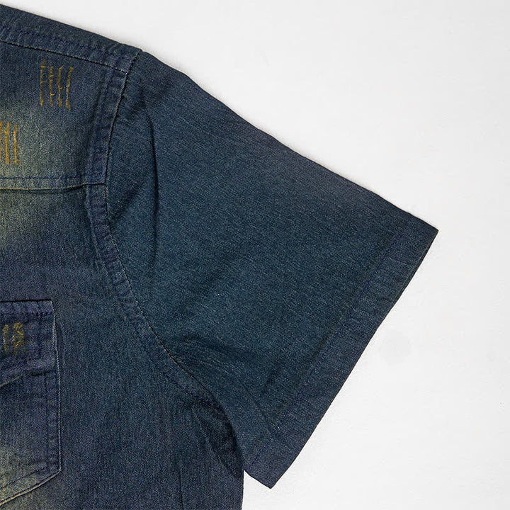 Herren-Western-Denimhemd im Vintage-Look mit kurzen Ärmeln - image 9