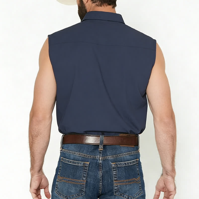 Lässige, ärmellose Leinenhemdweste für Herren, ideal für Strand und Ranch. - image 2