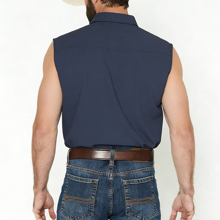 Lässige, ärmellose Leinenhemdweste für Herren, ideal für Strand und Ranch. - image 2