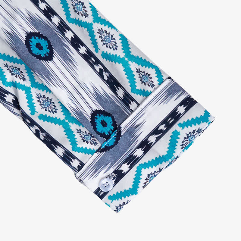 Herrenhemd im Westernstil mit blau-grauem Aztekenmuster und 3D-Druck - image 7