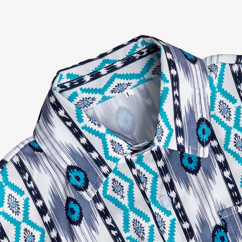 Herrenhemd im Westernstil mit blau-grauem Aztekenmuster und 3D-Druck - image 4
