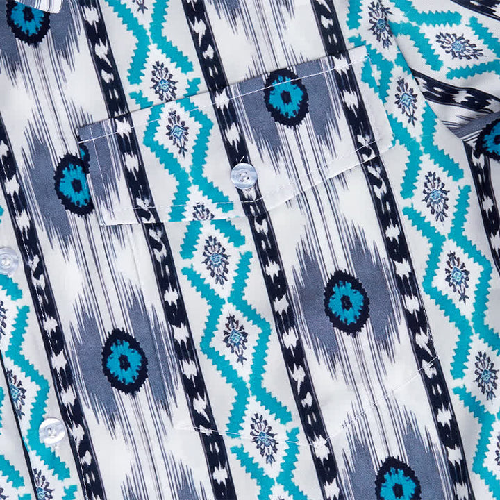 Herrenhemd im Westernstil mit blau-grauem Aztekenmuster und 3D-Druck - image 5