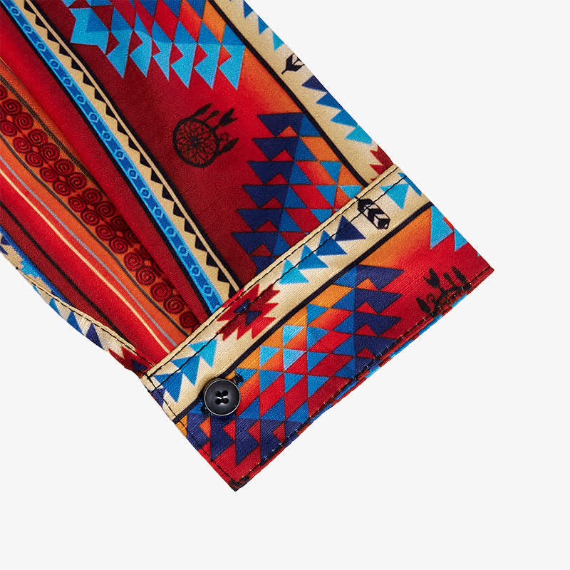 Orangefarbenes Herrenhemd im Südwest-Tribal-Stil mit 3D-Druck - image 7