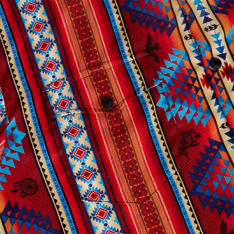 Orangefarbenes Herrenhemd im Südwest-Tribal-Stil mit 3D-Druck - image 5