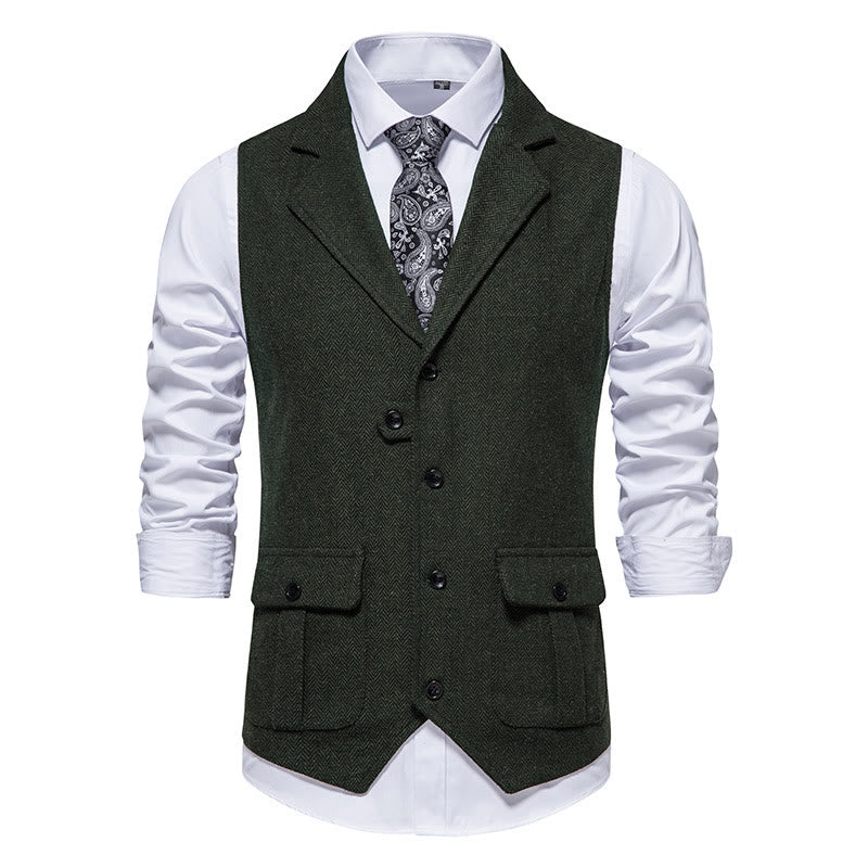 Herren-Anzugweste mit Reverskragen und Pattentaschen - Dunkelgrün - 2XL - image 9