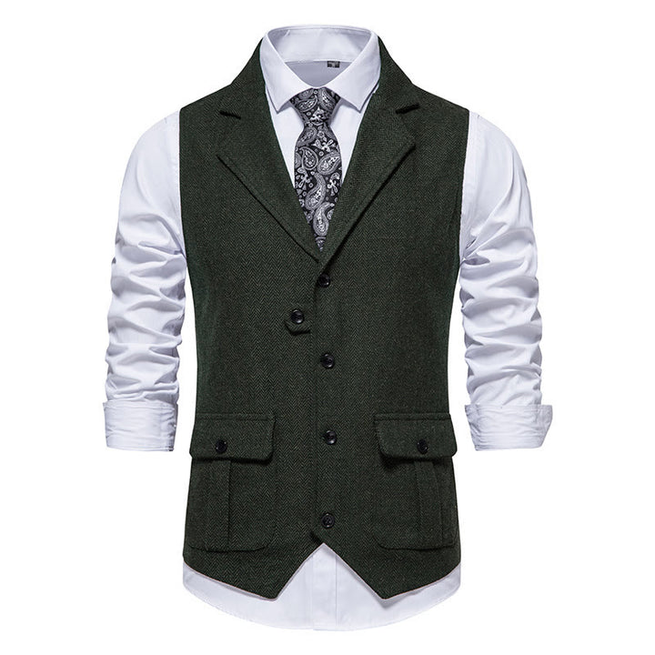 Herren-Anzugweste mit Reverskragen und Pattentaschen - Dunkelgrün - 2XL - image 9