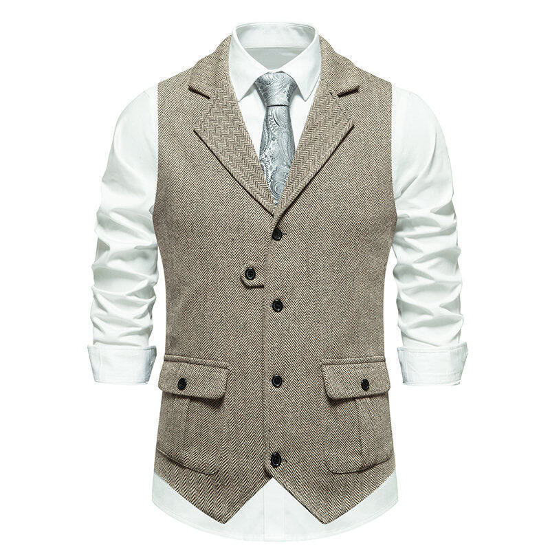 Herren-Anzugweste mit Reverskragen und Pattentaschen - Khaki - 2XL - image 12
